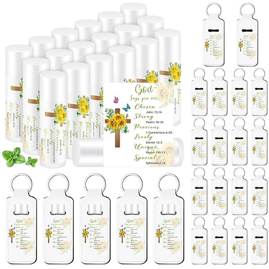 18 Sets Christian Inspiration Gift Lip Balm Bulk and Lipstick Holder Keychains Set Bible Verse Gift for Women Teacher Mom Church Favors(Bible)