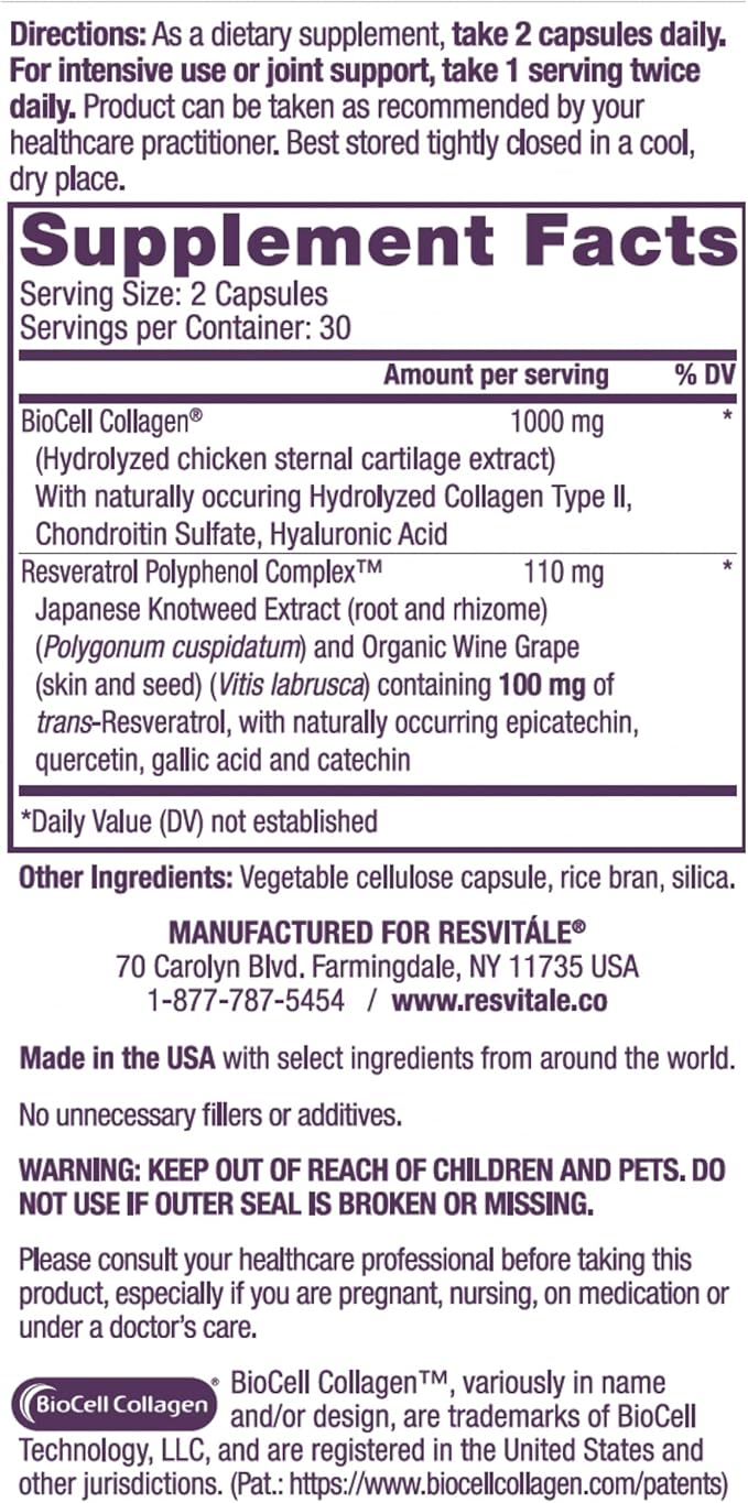 ResVitále Collagen Enhance - Beauty Supplement with Hyaluronic Acid & Resveratrol - 60 Capsules