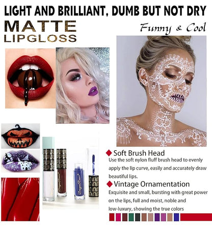 Halloween Dark Matte Liquid Lipstick for Women, Long Lasting Waterproof Lip Gloss, Face Body Painting, Vivid Vampire Lip Stain for Masquerade, Party Goth Makeup, Cosplay (#07 Chocolate)