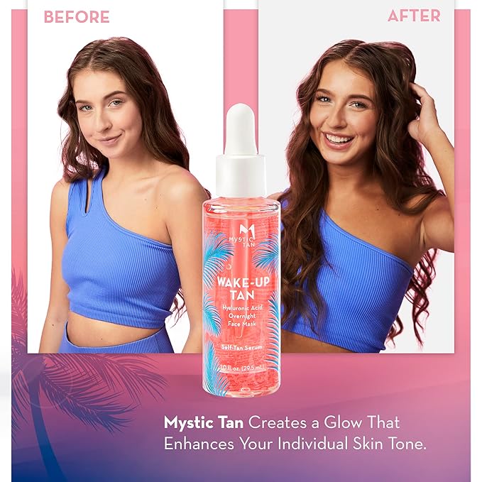 Mystic Tan Self Tanning Bundle: Wake-Up Tan Self Tan Water Mousse + Wake-Up Tan Hyaluronic Acid Serum for Face + Self Tan Mitt - Hydrating, Clear Self Tanner for Body and Face with Eco-Certified DHA