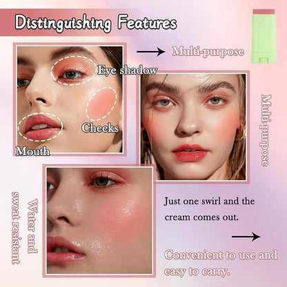 Cream Blush Stick for Cheeks,Blendable Multi-use Blush Makeup