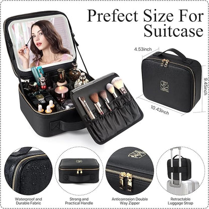 Travel makeup bag with led