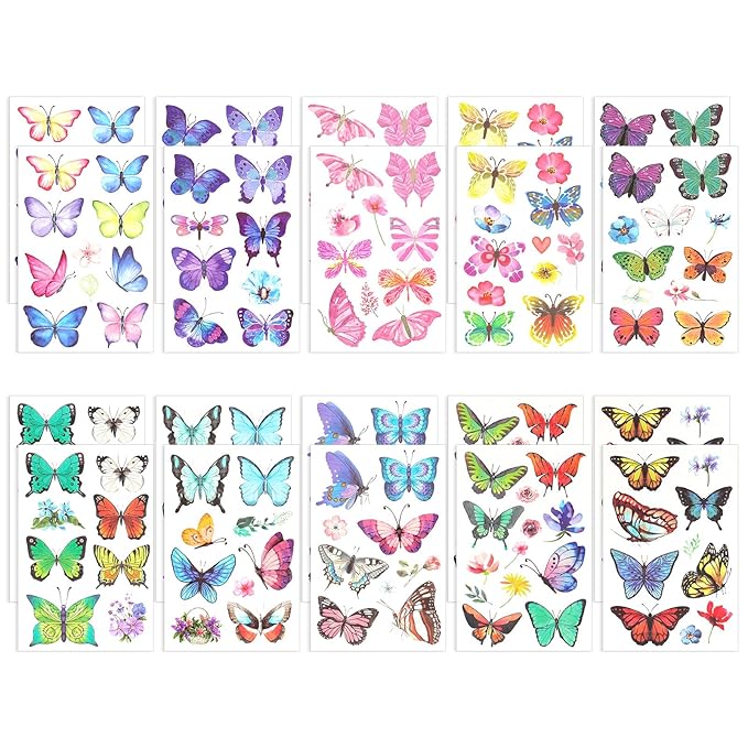 20 Sheets/198pcs Butterfly Temporary Tattoos, Butterfly Face Stickers Party Favors