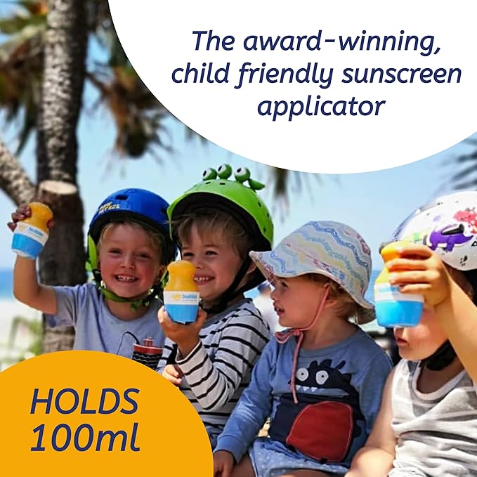 Solar Buddies Refillable Roll On Sponge Applicator For Kids, Adults, Families, Travel Size Holds 100ml Travel Friendly for Sunscreen, Suncream and Lotions (Blue)