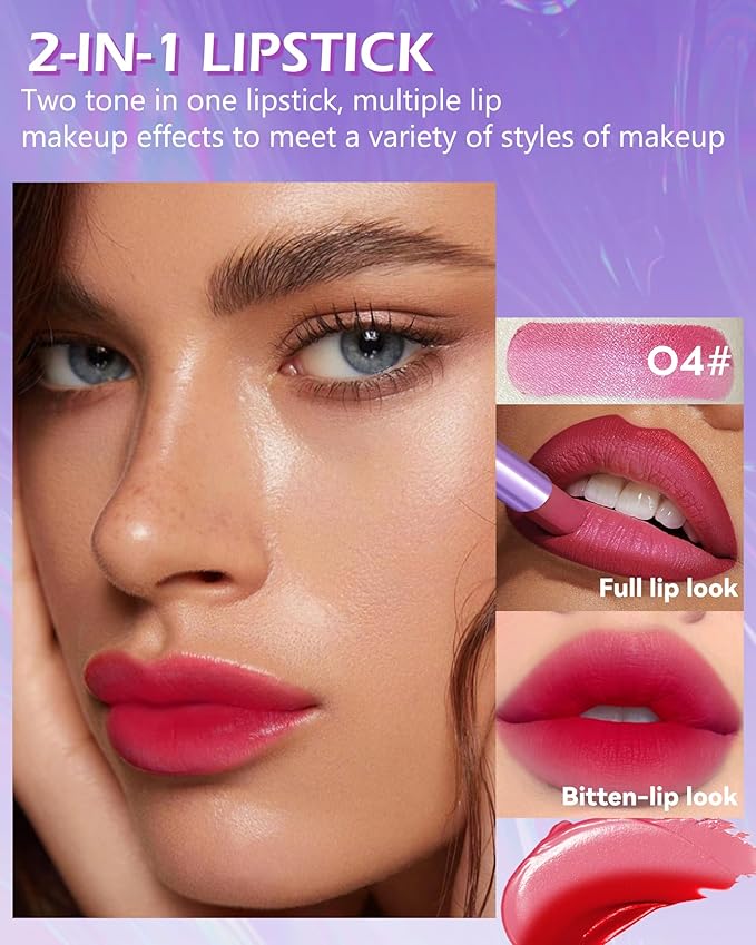 Pink Matte Lipstick Two Tone Waterproof Lip Gloss, Gloss,