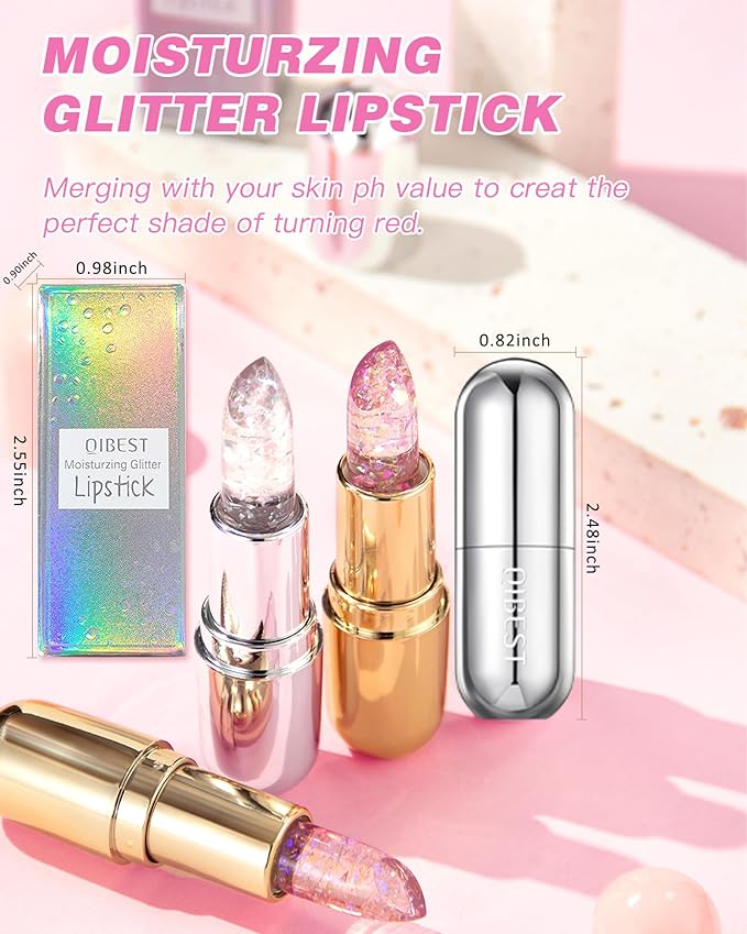 Glitter Balm Long Lasting PH Lipstick, Jelly Color Glitter