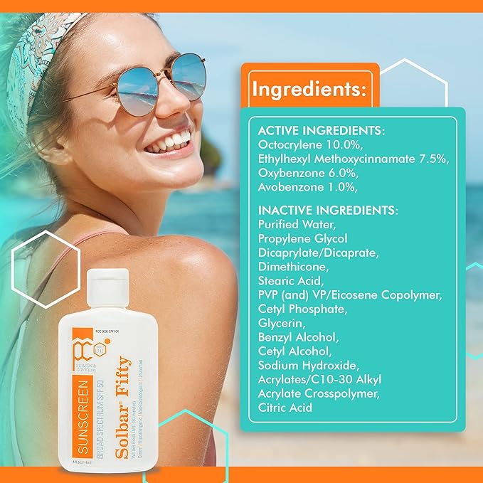 Person & Covey SPF 50 Sunscreen Face & Body Sun Cream - Solbar Fifty Body & Face Sunscreen SPF 50 Broad Spectrum Sunscreen - Water-Resistant Sun Cream, Sun Screen Protector for Face & Body - 4 Fl. Oz.