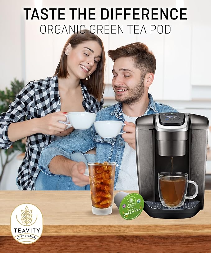 Organic Green Tea Pods for Keurig - Unsweetened Green Tea for K Cup Machines by Teavity (24 Tea Pods)