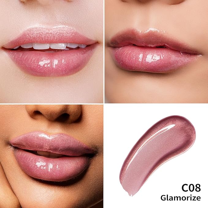 Oulac Light Nude Lip Gloss High-shine Moisturizing Lip Gloss Oil Liquid Lipstick Non-stick Cup Glitter Lipstick Lip Tint Reduce Fine Lines Lip Glaze For Dry Lip C08