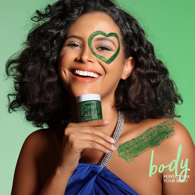 Teenitor Green Body Glitter Gel, Face Glitter Makeup, Body Hair 80g