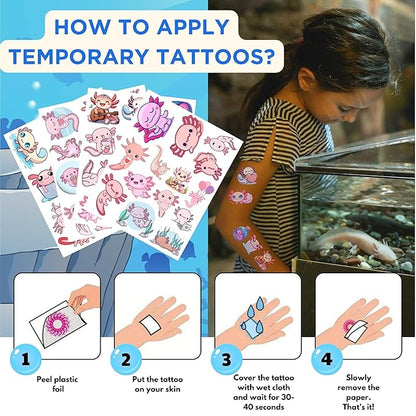 Axolotl Temporary Tattoos - Cute Animal Kawaii Axolotl Décor, Axololt