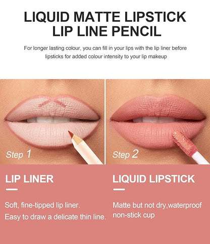 Lip Liner and Liquid Matte Lipstick Set, 12 Longwear