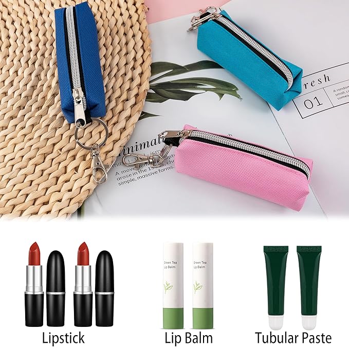Chapstick Holder 6 Pcs Lip Balm Sleeve Pouch Portable Lipstick Holder Bag Clip-on Makeup Travel Accessories Great Stuffers Gift for Women