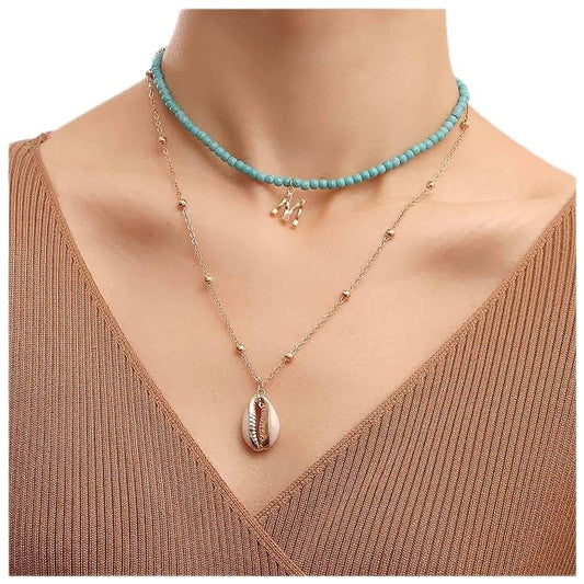 Bohemia Turquoise Beaded Choker Necklace Layered