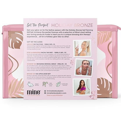 MineTan Holiday Bronze Self Tanning Gift Set - Stocking Stuffer for Her, Gift for Her, Beauty Lovers, Sunless Tanning Bundle, Travel Sized Self Tan for Body, Self Tan for Face