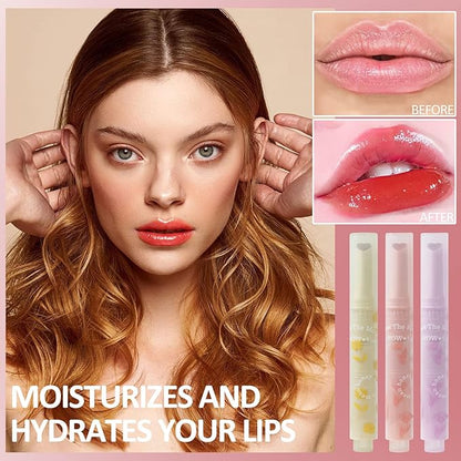 3Pcs Jelly Lipstick, Tinted Lip Gloss Heart Shape Lip Glaze, Moisturizing and Hydrating Glossy Lip Gloss Lip Balm, High-shine Finish Lip Makeup Lip Pen for Nourished, Fuller-looking Lips