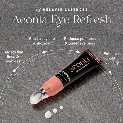 Aeonia Eye Refresh, Certified Space Technology Skincare – Hydrating & Anti-Aging Eye Cream with Bacillus Lysate, Reduces Fine Lines, Puffiness & Dark Circles, Firming & Illuminating Formula, 0.5 Fl Oz