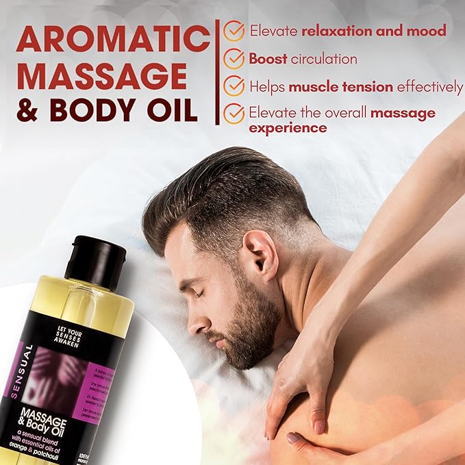 LOVE PLAY Relaxing Massage Oil for Sore Muscles - Vegan Massage and Body Oil for Massage Therapy with Essential Oils 6.76 Fl Oz