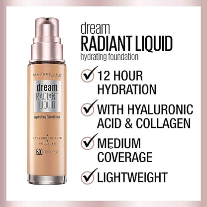Maybelline Dream Radiant Liquid Medium Coverage Hydrating Makeup, 1 Count