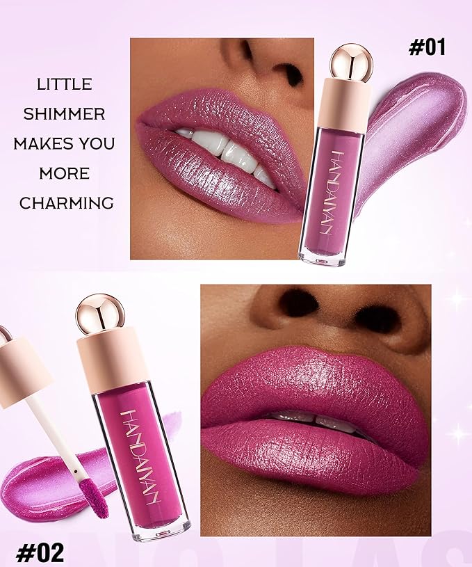 Glitter Liquid Lip Gloss, Shimmer Matte Lip Gloss, Diamond Shiny Waterproof Lipstick, Sparkly Glossy Glitter for Lips, Eyes, Cheeks, Lip Tint Glitter Glaze Lip Gloss for Girls (#02)