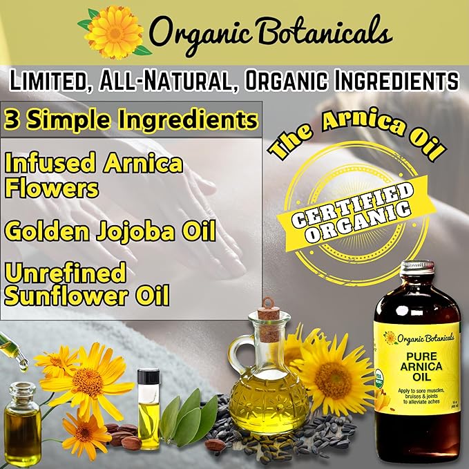 Arnica Oil - Pure Organic Muscle Discomfort Bottle - Organic Arnica Oil for Bruising and Swelling, Arnica Montana Oil for Muscle and Joint Discomfort, Arnica Massage Oil (32 oz)