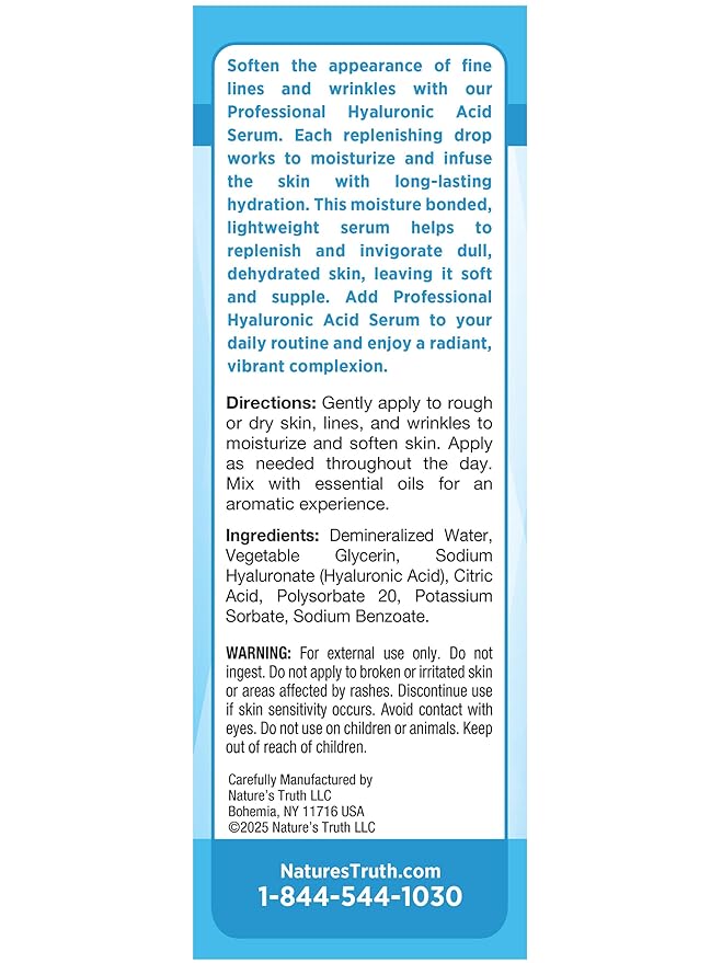 Nature's Truth Hyaluronic Acid Serum for Skin | 1 fl oz | Topical Liquid