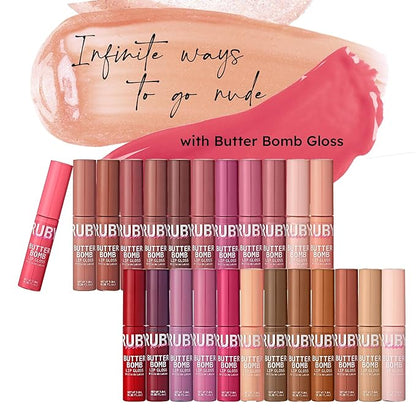 Ruby Kisses Lip Gloss Butter Bomb Gloss Non-Sticky Lip Gloss Vitamin E Natural Nude Lip Makeup - 7.8mL (0.26 US fl.oz) (Bubble Pop)