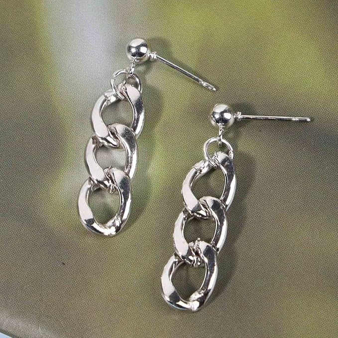 Punk Link Chain Earrings Silver Cable