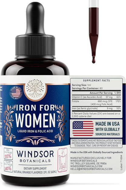WINDSOR BOTANICALS Liquid Biotin, Liquid Iron with Folic Acid and Prenatal DHA - Wellness and Pregnancy Support Bundle