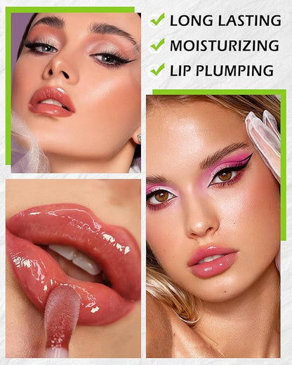 Fat Oil Lip Gloss-4Pcs Hydrating Lip Glow Oil Lipgloss, Tinted Clear Plumping lip Gloss,Pink Red Shimmer Plumper Lip Stain Oil, Glossy Finish Tint Shiny Lip Glaze Vegan Glow Reviver Lip Oil Drip-Set A