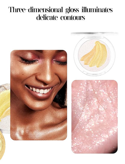 Glitter Highlighter Makeup, 3-In-1 Compact Shimmer Glitter Powder Face