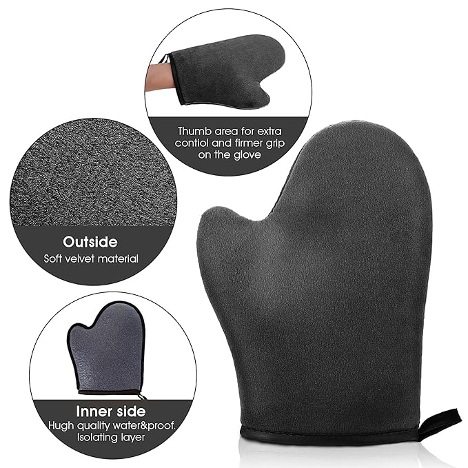 Self Tanning Mitt Applicator Kit, Bronze Tan Self Tanning Mitt Self Tanner Mitt With Thumb Machine Washable and Reusable Back Applicator Mitt, Ultra Soft and Streak Free(Black)
