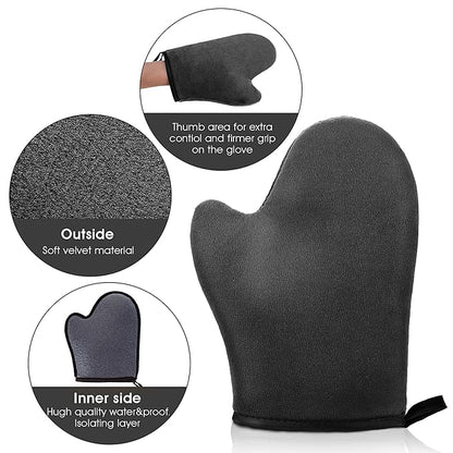 Self Tanning Mitt Applicator Kit, Bronze Tan Self Tanning Mitt Self Tanner Mitt With Thumb Machine Washable and Reusable Back Applicator Mitt, Ultra Soft and Streak Free(Black)