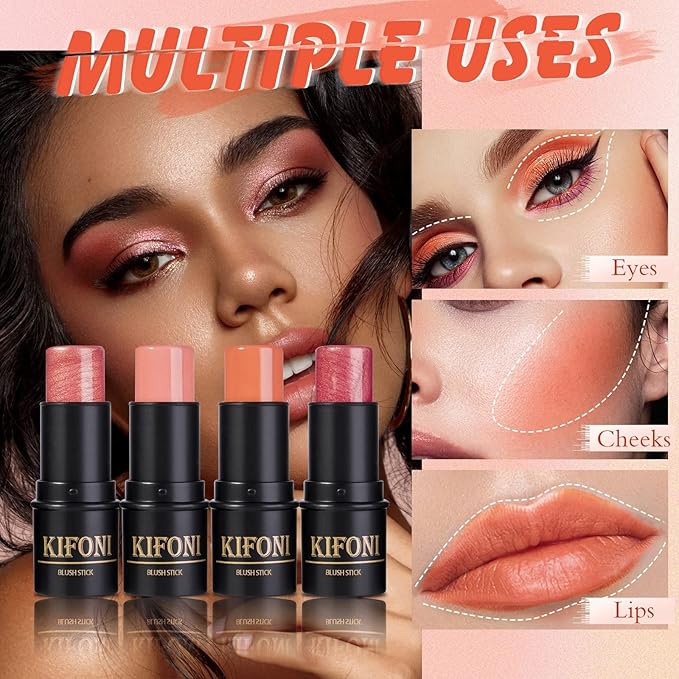 2 Pcs Cream Blush Stick Makeup Kit, Natural