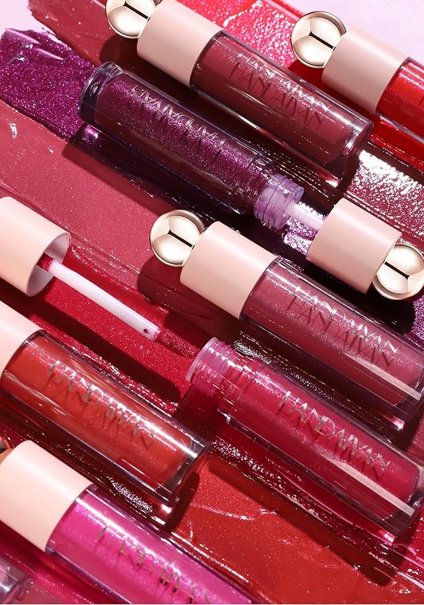 Shimmer Gloss Lipstick, Slicks Lip Gloss Diamond Shiny Pink Dark Red Purple Glitter Sparkly Glossy Shimmer Waterproof Girls Lip Glaze for Women, Long lasting High Pigmented Lips Makeup(#05)