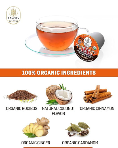 TEAVITY Organic Coconut Island Tea Pods | Recyclable Single-Serve Tea Pods Compatible with Keurig K-Cup 2.0 Brewers | Certified USDA Organic | 36 Count (Pack of 1)