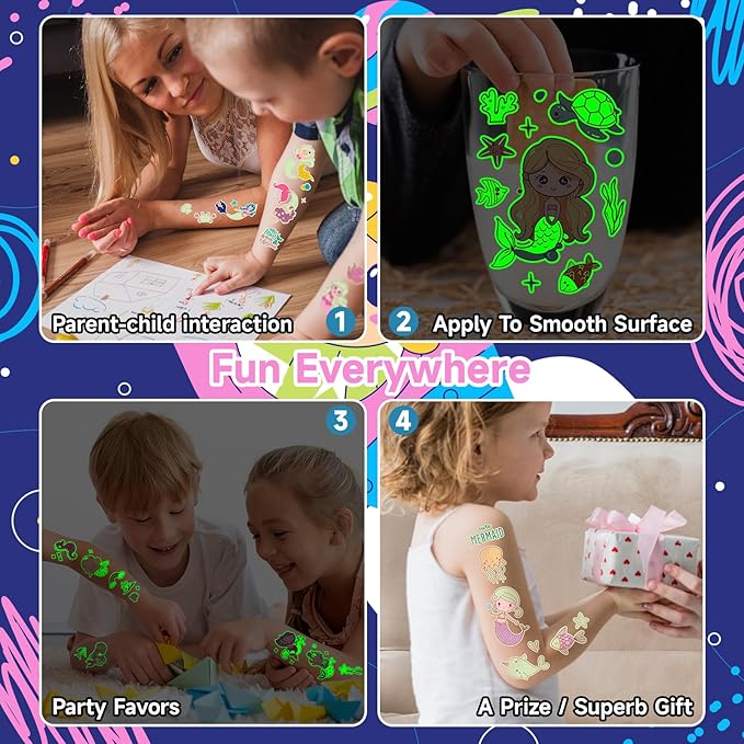 140+ Styles Luminous Kids Tattoos, Temporary Tattoo Stickers Games (Mermaid)