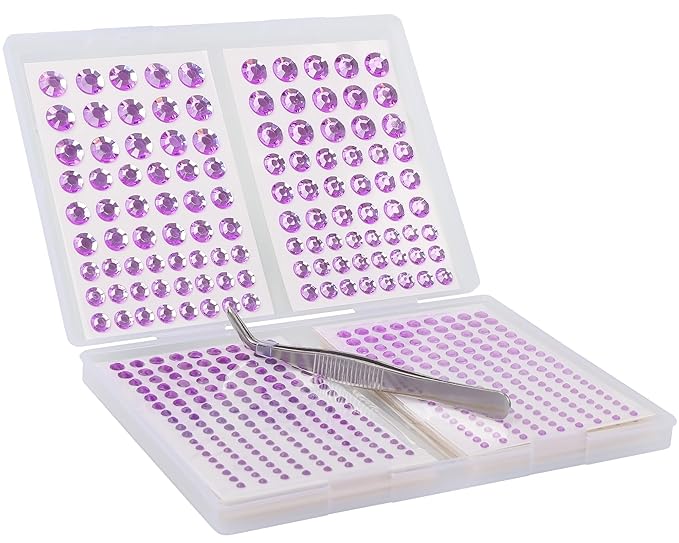 NIACONN Purple Face Jewels Gems Stick on, 10 - Purple
