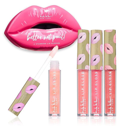 Nicole Miller Lip Gloss Collection, 4 Count (Pack of 1), Better Not Pout Pink