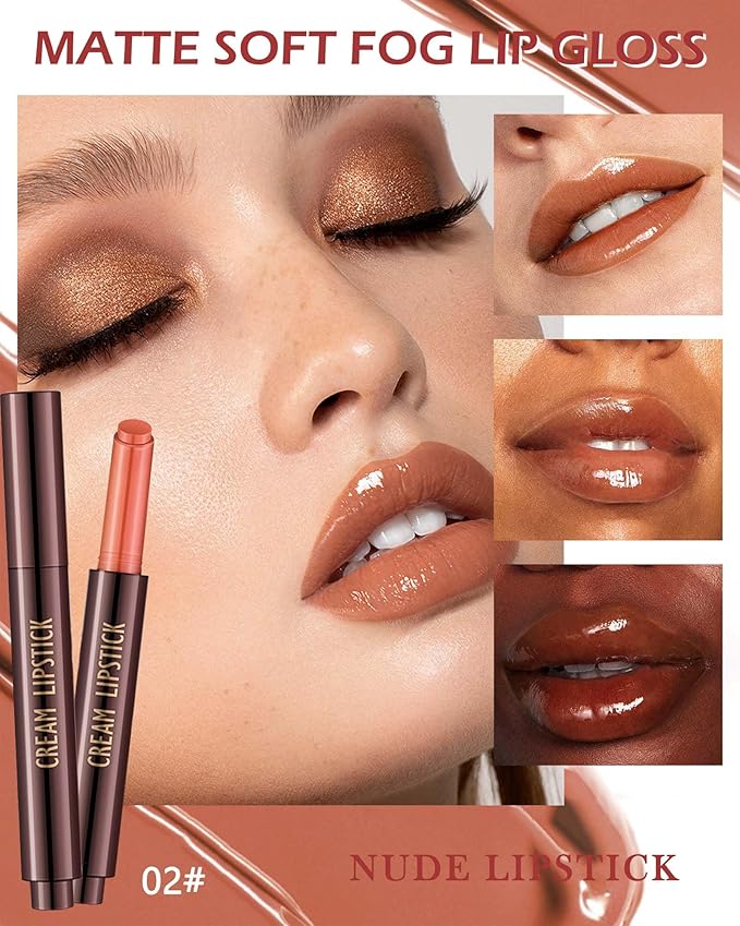 Moisturizing Lipstick Pen, Red Nude Pink Shimmer Glossy Plumping Lip Gloss,Hydrating Tinted Lip Balm,Long Lasting Waterproof Jelly Lip Gloss Plumper Lip Tint Stain,Christmas Makeup Gift for Women-02