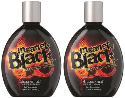 Millenium Tanning Insanely Black 60X UV Bronzer Accelerator Tanning Lotion, 2 Count, 13.5 fl oz