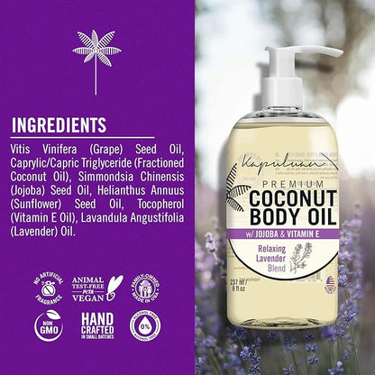 Massage Body Oil Relaxing Blend – Lavender Coconut Oil Blend for Stress Relief, Muscle Tension 8oz