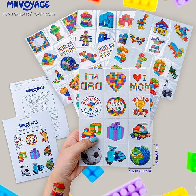 Building Block Individually Wrapped Tattoos, Block Temporary Tattoo Boys Girls