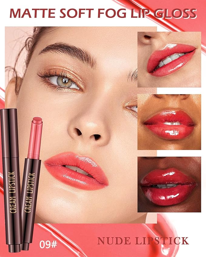 Moisturizing Lipstick Pen,Red Nude Pink Shimmer Glossy Plumping Lip Gloss,Hydrating Tinted Lip Balm,Long Lasting Waterproof Jelly Lip Gloss Plumper Lip Tint Stain,Christmas Makeup Gift for Women-09