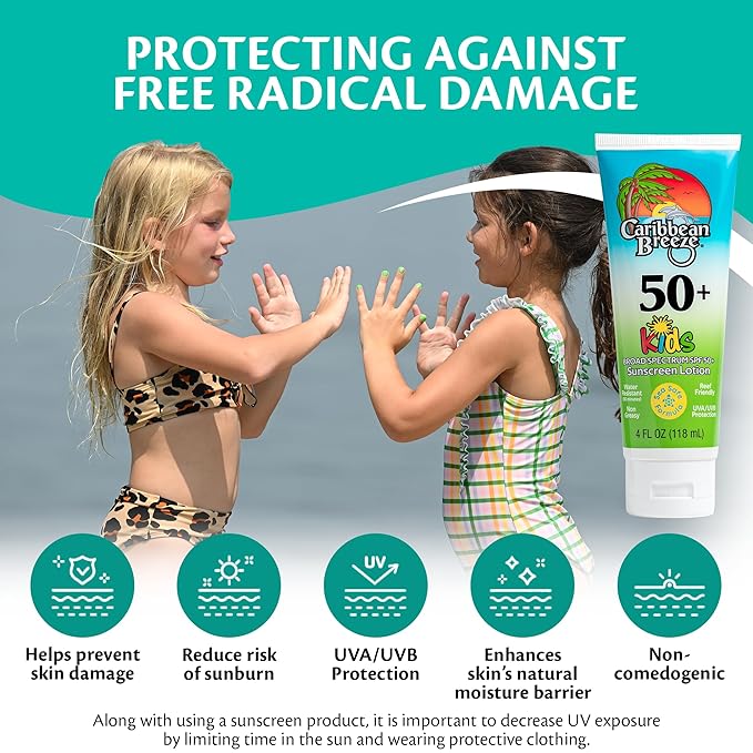 Reef Friendly Kids Sunscreen Lotion SPF 50, Mango Lime Scent Body Sunscreen Lotion, Rich in Anti Oxidants, Water Resistant Up to 80 Minutes, Broad Spectrum Body Lotion with Sunscreen, 4 oz (120 ml)