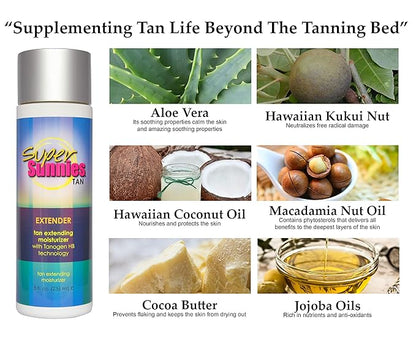 Super Sunnies Tan Extender Moisturizer Lotion with Tanogen HB for Indoor Tanning Beds & Sunless Tanning, Enriched with Aloe & Hawaiian Coconut Oil, Jojoba Oil & Nuts 8 oz.