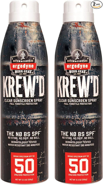 Ergodyne KREW'D 6353 Sunscreen Spray, Broad Spectrum SPF 50, Water Resistant, 5.5 oz, 2-Pack