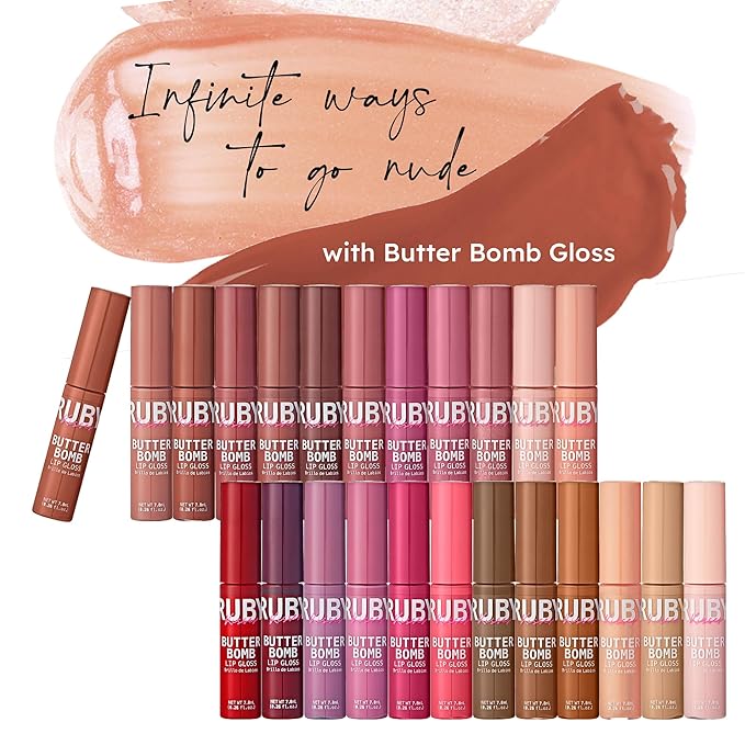 Ruby Kisses Lip Gloss Butter Bomb Gloss Non-Sticky Lip Gloss Vitamin E Natural Nude Lip Makeup - 7.8mL (0.26 US fl.oz) (Snatched)