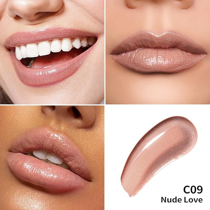 Oulac Nude Lip Gloss High-shine Moisturizing Lip Gloss Oil Liquid Lipstick Non-stick Cup Glitter Lipstick Lip Tint Reduce Fine Lines Lip Glaze For Dry Lip C09