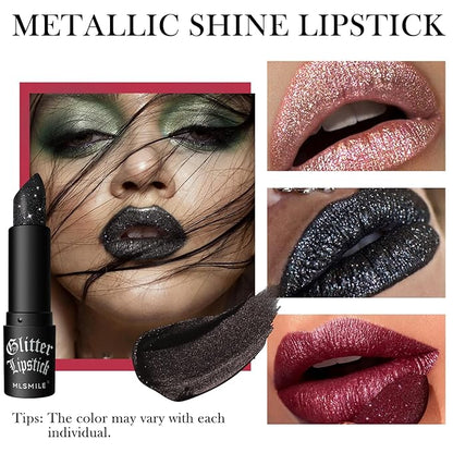 Matte to Glitter Shine Lipstick,Diamond High Pigmented Metallic Lips Makeup Long Lasting Waterproof Glitter Sparkly Glossy Lip Gloss for Women (7 Colors)